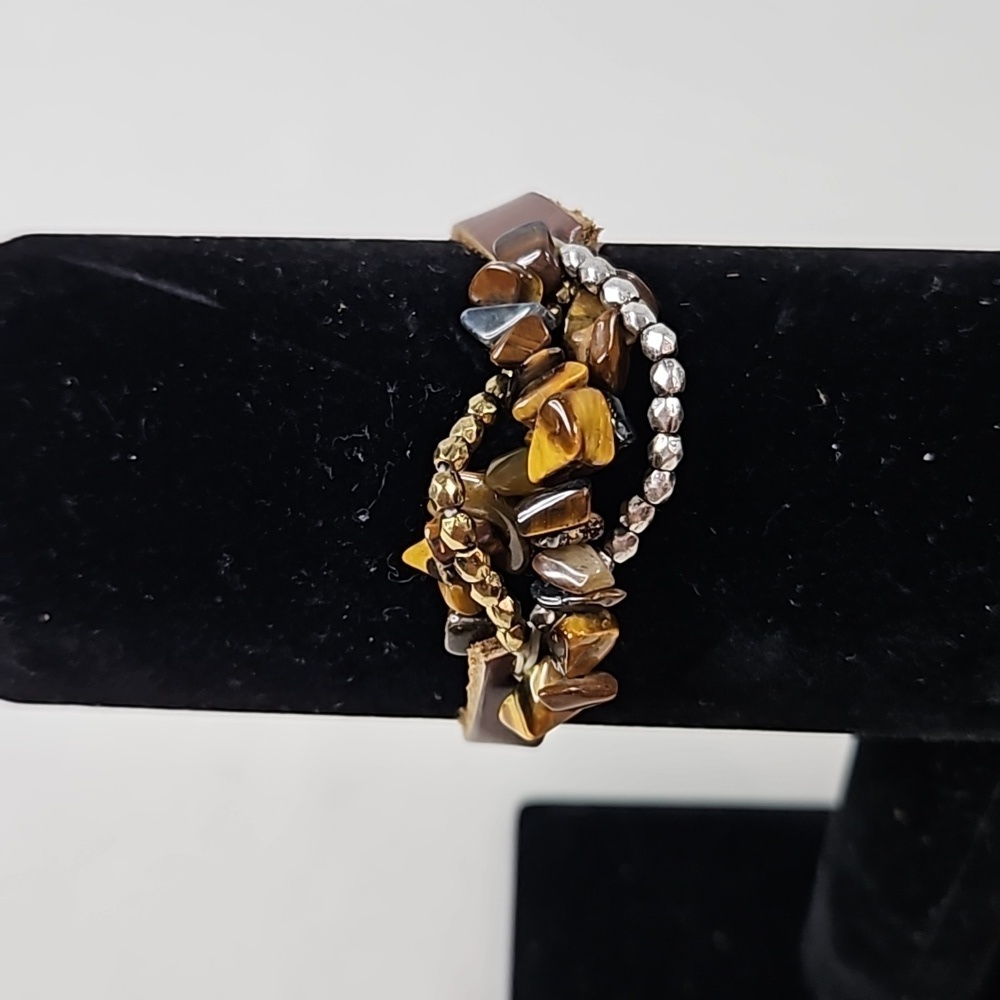 Brown Leather & Stone Bracelet